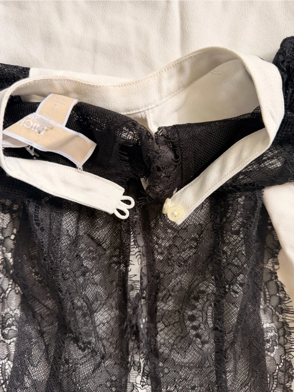 Michael Kors White Mini Dress with Black Lace Shoulders